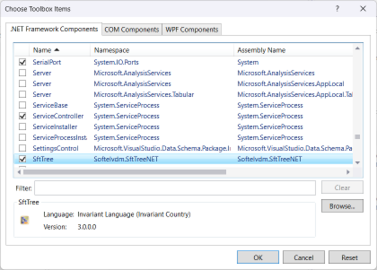 Choose Toolbox Items Dialog