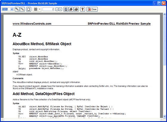 RichEdit Control - SftPrintPreview/DLL 2.0 - Print Preview Control for ...