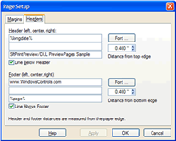 Page Setup Dialog for Headers